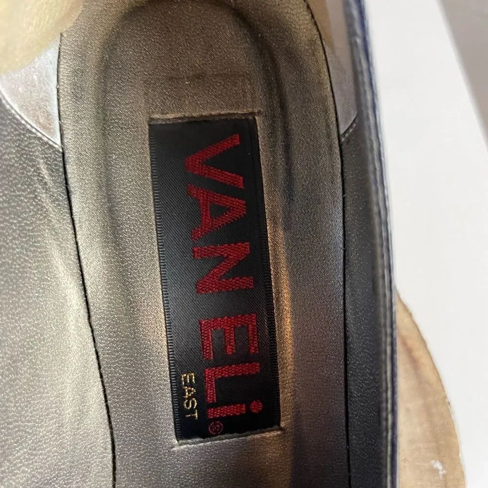 Van Eli East Black And White Leather Heels Size 6.5 M EUC - Picture 7 of 9